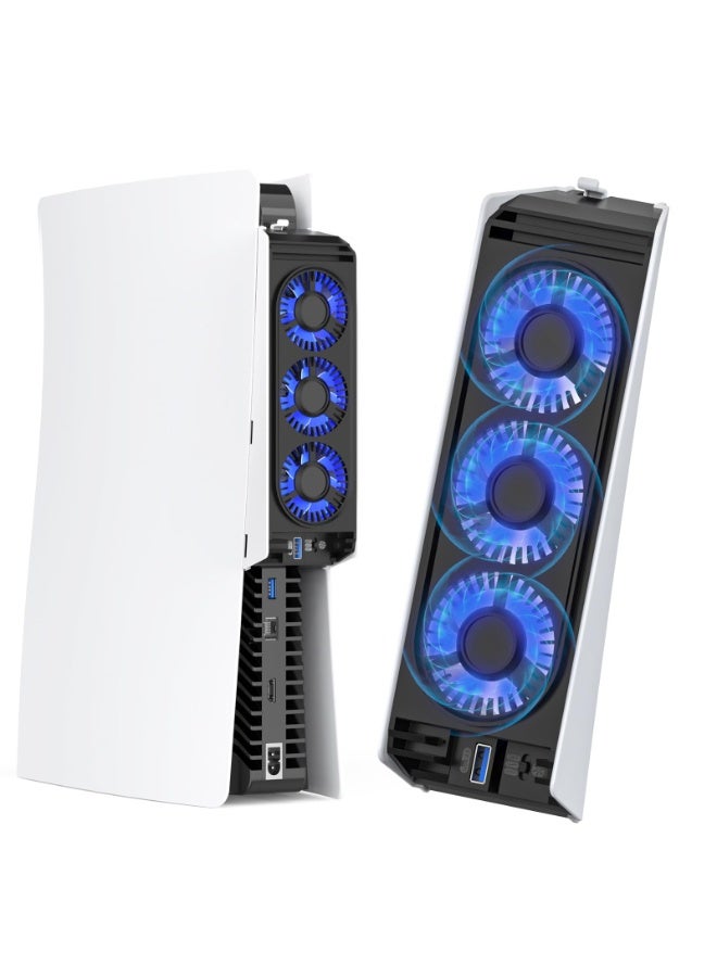 لمروحة تبريد PS5 مع ضوء LED، هادئة لمروحة PS5 مروحة تبريد لمبرد PS5 مروحة تبريد لمروحة Playstation 5 مع 3 مراوح صغيرة منفذ USB 3.0 إعداد سرعة المروحة 2 (رجل) - Image 1